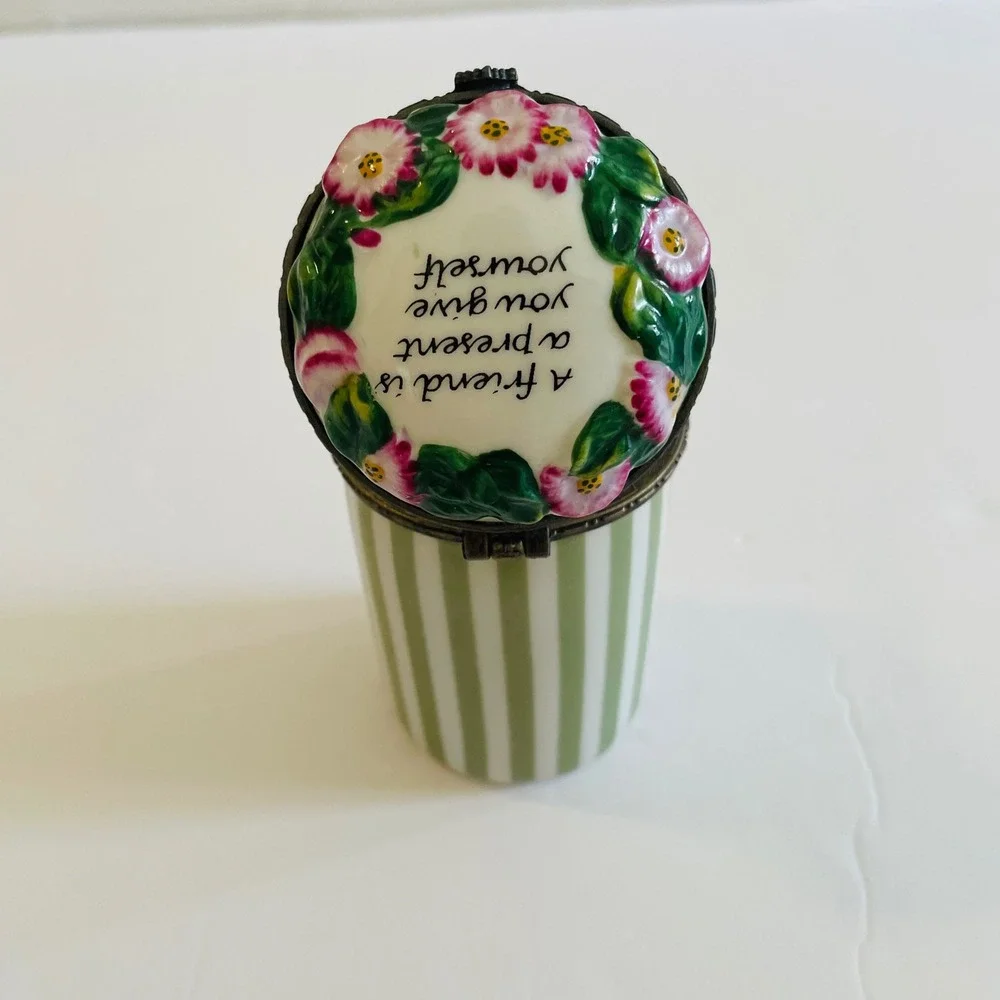Bonbay Friendship‎ Ceramic Candle Holder Keepsake Box Green Striped Trinket Box